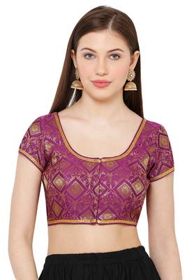 Salwar Studio Women's Purple Brocade Readymade Saree Blouse 1
