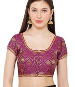 Salwar Studio Women's Purple Brocade Readymade Saree Blouse