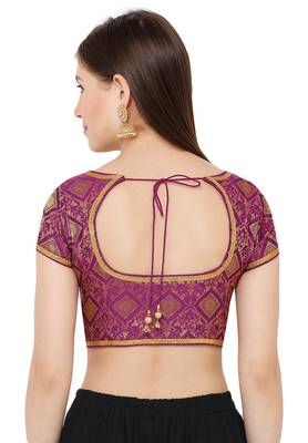 Salwar Studio Women's Purple Brocade Readymade Saree Blouse 2