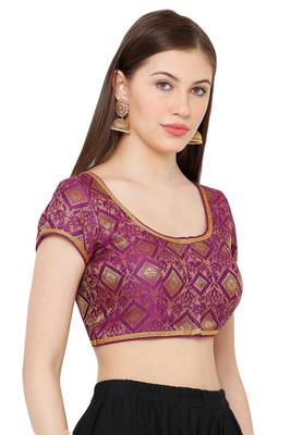Salwar Studio Women's Purple Brocade Readymade Saree Blouse 3