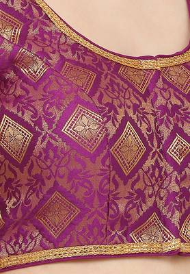 Salwar Studio Women's Purple Brocade Readymade Saree Blouse 5