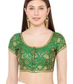 Salwar Studio Women's Green Brocade Readymade Saree Blouse