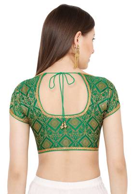 Salwar Studio Women's Green Brocade Readymade Saree Blouse 2