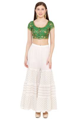 Salwar Studio Women's Green Brocade Readymade Saree Blouse 4