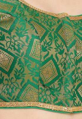 Salwar Studio Women's Green Brocade Readymade Saree Blouse 5