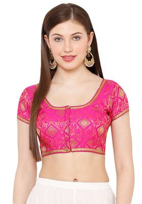 Salwar Studio Women's Pink Brocade Readymade Saree Blouse 1