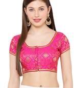 Salwar Studio Women's Pink Brocade Readymade Saree Blouse
