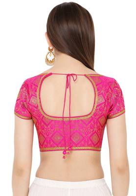 Salwar Studio Women's Pink Brocade Readymade Saree Blouse 2