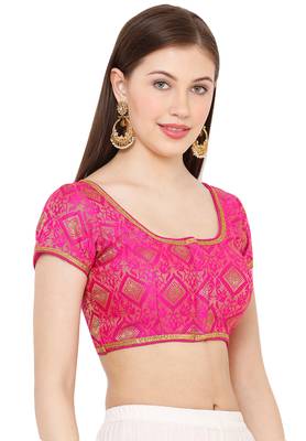 Salwar Studio Women's Pink Brocade Readymade Saree Blouse 3