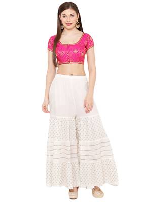 Salwar Studio Women's Pink Brocade Readymade Saree Blouse 4