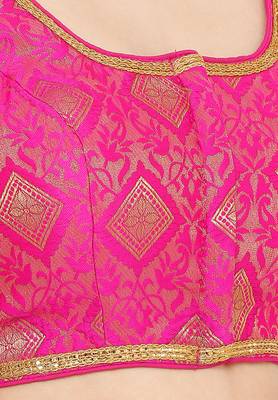 Salwar Studio Women's Pink Brocade Readymade Saree Blouse 5