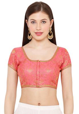 Salwar Studio Women's Light Pink Brocade Readymade Saree Blouse 1