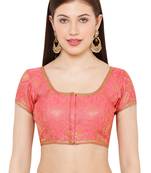 Salwar Studio Women's Light Pink Brocade Readymade Saree Blouse