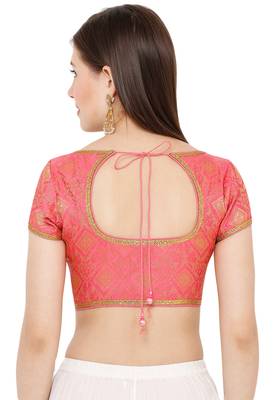 Salwar Studio Women's Light Pink Brocade Readymade Saree Blouse 2