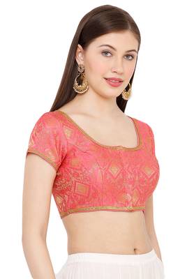 Salwar Studio Women's Light Pink Brocade Readymade Saree Blouse 3