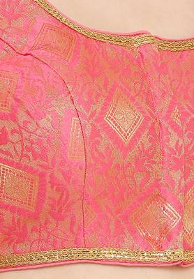 Salwar Studio Women's Light Pink Brocade Readymade Saree Blouse 5