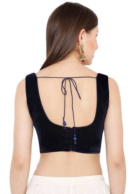 Salwar Studio Women's Navy Blue Velvet Readymade Saree Blouse 2
