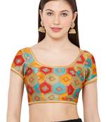 Salwar Studio Women's Mustard Brocade Readymade Saree Blouse