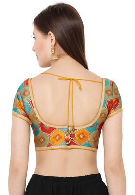 Salwar Studio Women's Mustard Brocade Readymade Saree Blouse 2