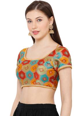 Salwar Studio Women's Mustard Brocade Readymade Saree Blouse 3
