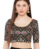 Salwar Studio Women's Black Brocade Readymade Saree Blouse