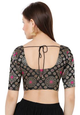 Salwar Studio Women's Black Brocade Readymade Saree Blouse 2