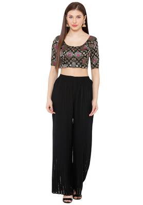 Salwar Studio Women's Black Brocade Readymade Saree Blouse 4