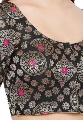 Salwar Studio Women's Black Brocade Readymade Saree Blouse 5