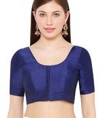Salwar Studio Women's Navy Blue Mulbury Silk Readymade Saree Blouse