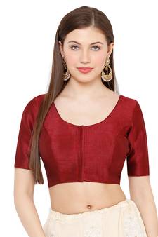 Salwar Studio Women's Maroon Mulbury Silk Readymade Saree Blouse