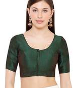 Salwar Studio Women's Dark Green Mulbury Silk Readymade Saree Blouse