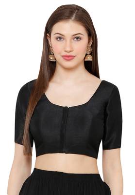 Salwar Studio Women's Black Mulbury Silk Readymade Saree Blouse 1