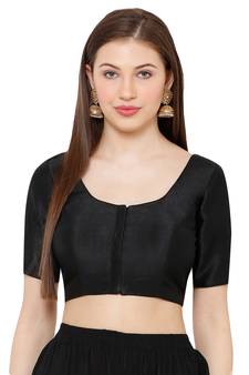 Salwar Studio Women's Black Mulbury Silk Readymade Saree Blouse