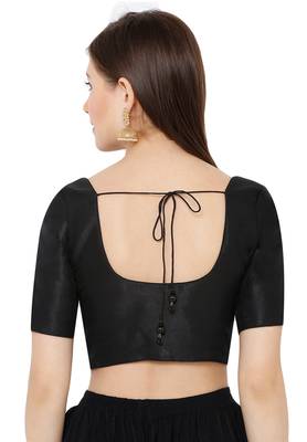 Salwar Studio Women's Black Mulbury Silk Readymade Saree Blouse 2