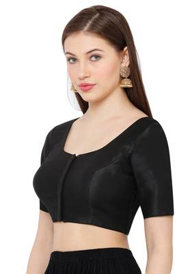 Salwar Studio Women's Black Mulbury Silk Readymade Saree Blouse 3