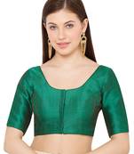 Salwar Studio Women's Green Mulbury Silk Readymade Saree Blouse