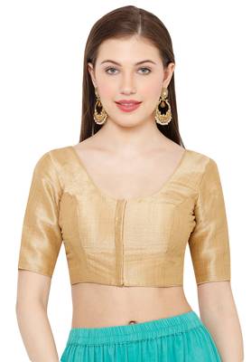 Salwar Studio Women's Gold Mulbury Silk Readymade Saree Blouse 1