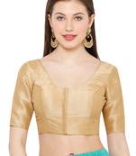 Salwar Studio Women's Gold Mulbury Silk Readymade Saree Blouse