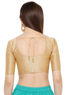 Salwar Studio Women's Gold Mulbury Silk Readymade Saree Blouse 2