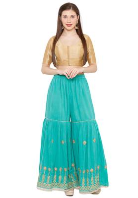 Salwar Studio Women's Gold Mulbury Silk Readymade Saree Blouse 4