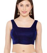 Salwar Studio Women's Royal Blue Velvet Readymade Saree Blouse