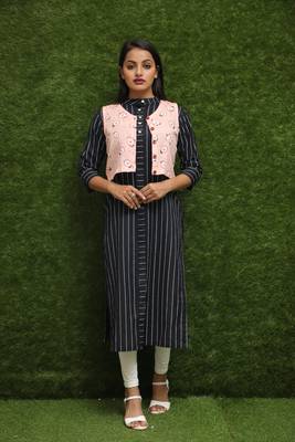 Women Blue Kurti With Pink Jacket  2