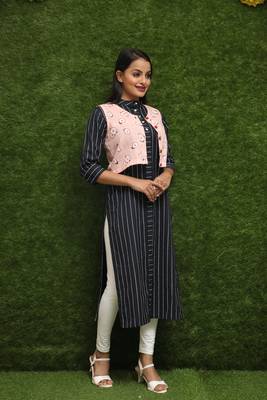 Women Blue Kurti With Pink Jacket  4