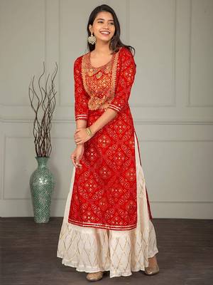 Women's Rayon printed embroidery work kurti  sharara set 1