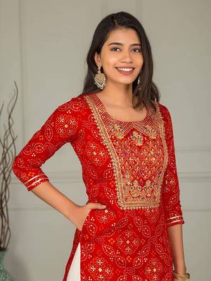 Women's Rayon printed embroidery work kurti  sharara set 4