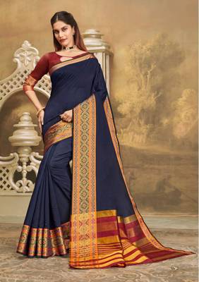 Blue woven khadi saree with blouse 1