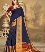 Blue woven khadi saree with blouse