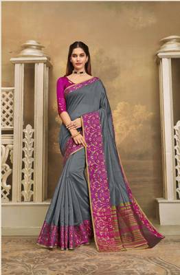 Grey woven khadi saree with blouse 1
