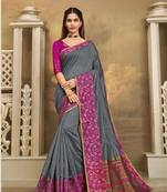 Grey woven khadi saree with blouse