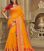 Mustard woven khadi saree with blouse